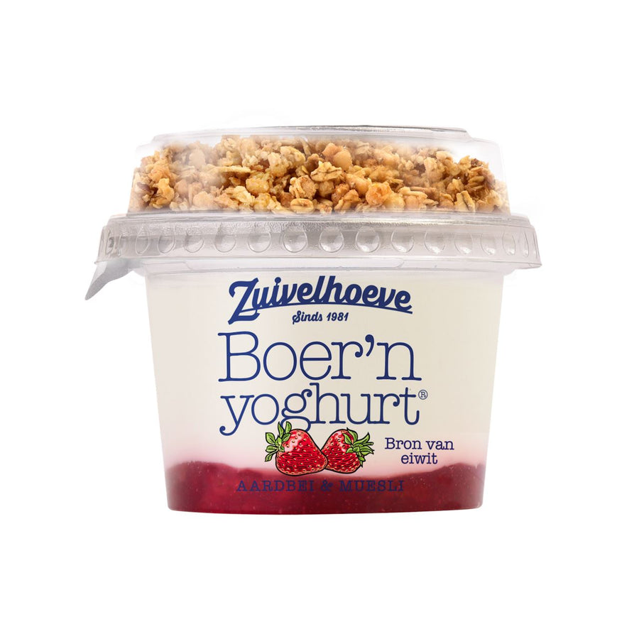 Zuivelhoeve Boer'n yoghurt strawberry & muesli 170 grams
