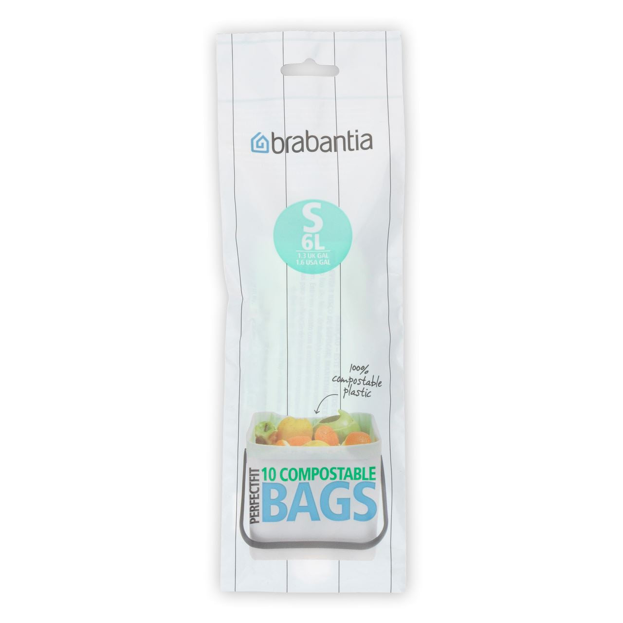 Brabantia PerfectFit compostable waste bag code S, 6 liters, 10 pieces/roll - Green