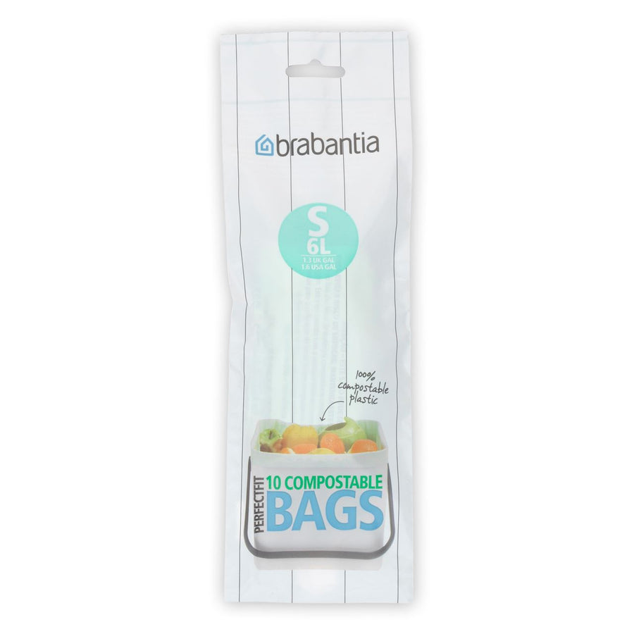 Brabantia PerfectFit compostable waste bag code S, 6 liters, 10 pieces/roll - Green