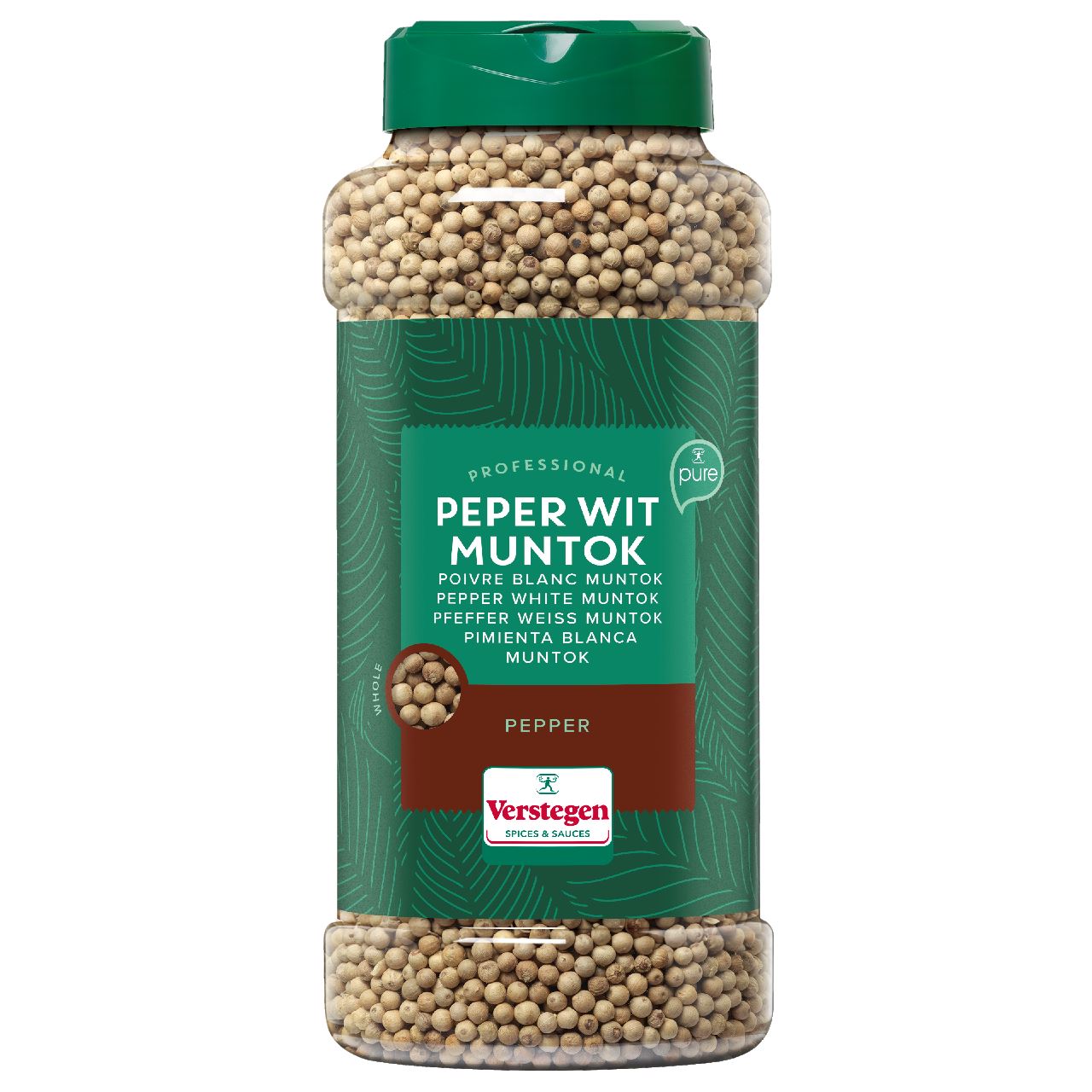 Verstegen Pepper white muntok whole PURE 660 g shaker