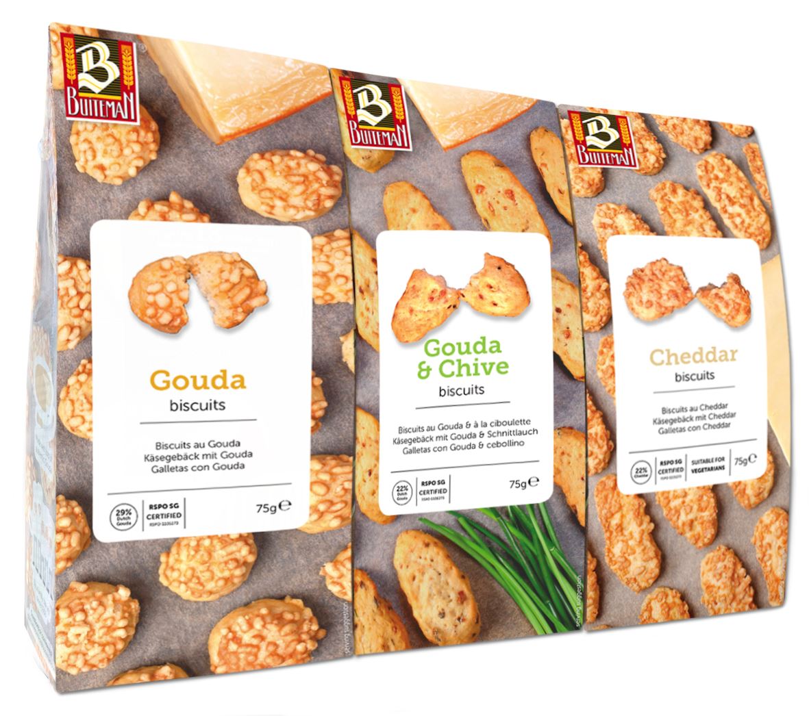 Buiteman Cheese Biscuit assorted 3 x 75 grams