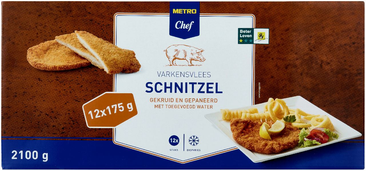 Frozen pork schnitzel Beter Leven quality mark 1 star 12 x 175 g