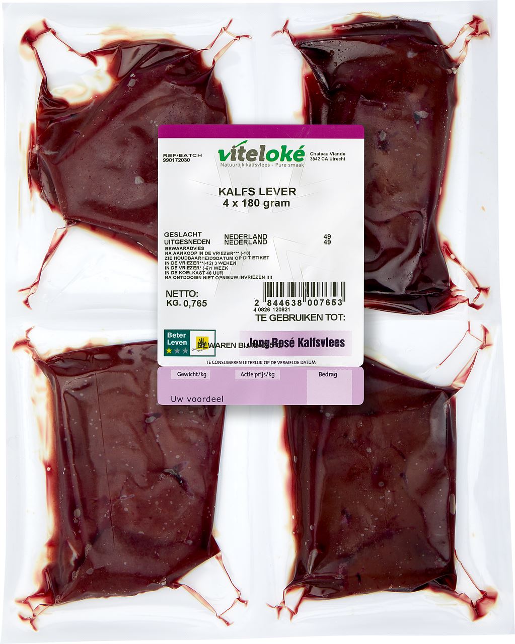 Veal liver 4 x 180 grams (frozen)