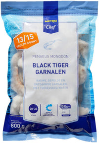 Thumbnail for Black tiger shrimp peeled & deveined 13/15 800 g