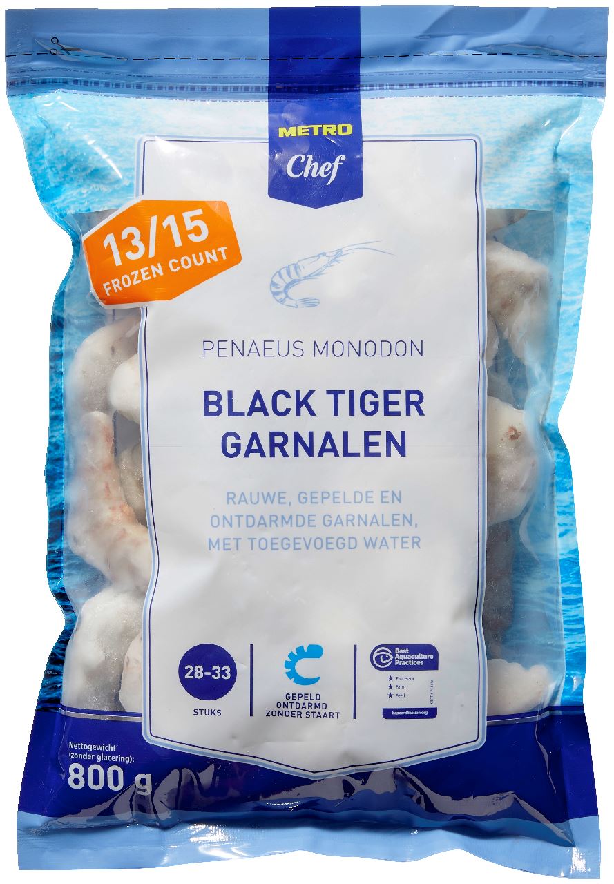 Black tiger shrimp peeled & deveined 13/15 800 g