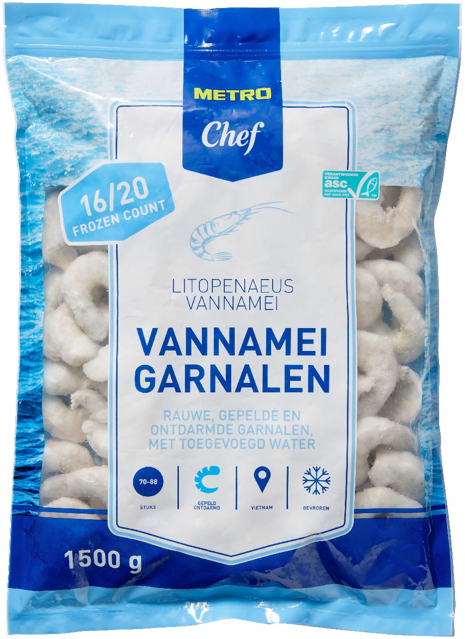 Vannamei shrimp ASC peeled and deveined 16/20 1.5 kg