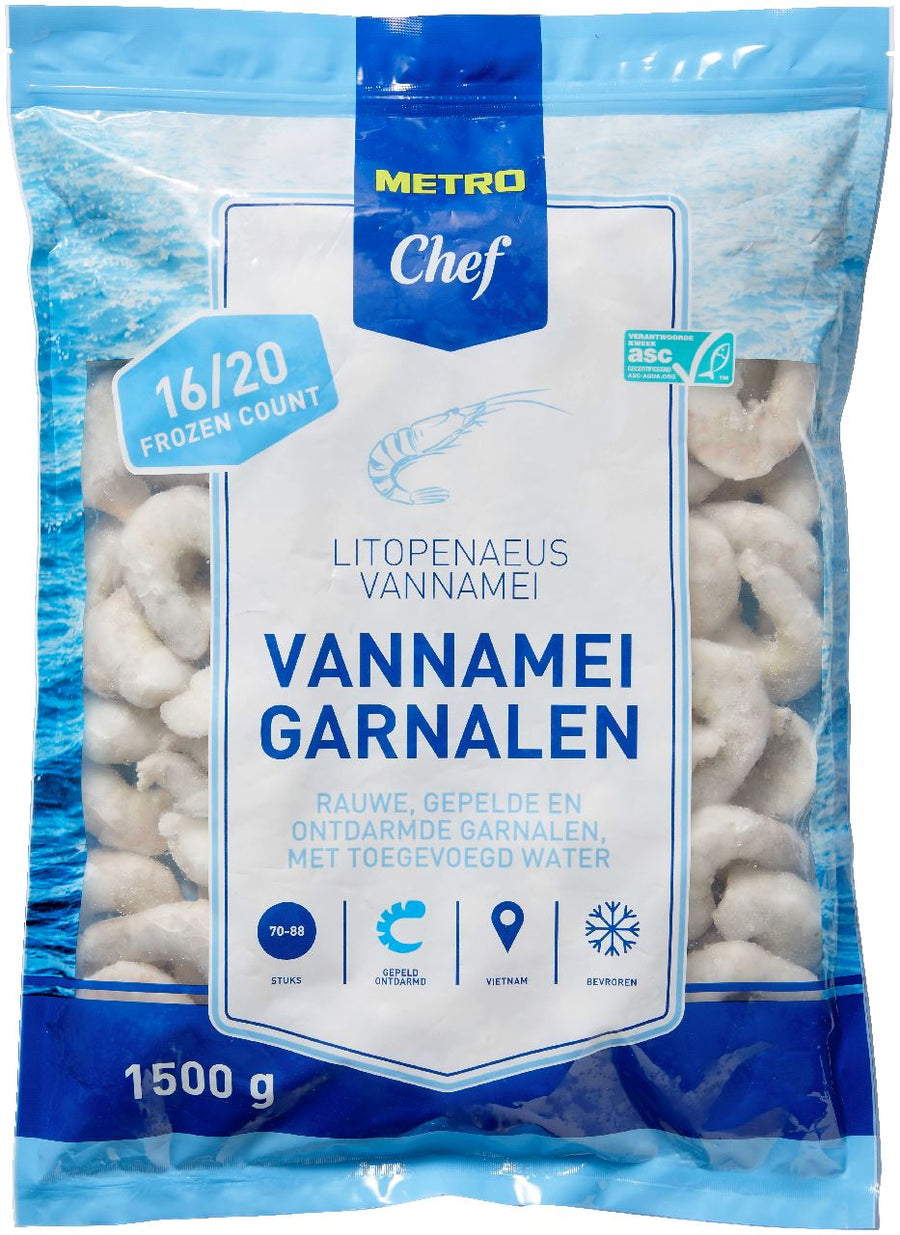 Vannamei shrimp ASC peeled and deveined 16/20 1.5 kg