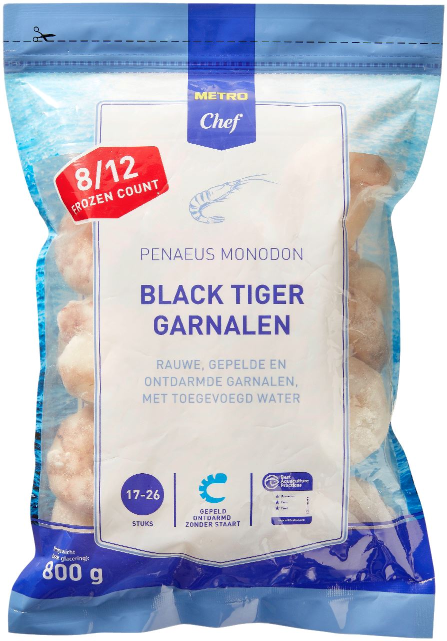 Black tiger saltwater shrimp peeled 8/12 1 kg