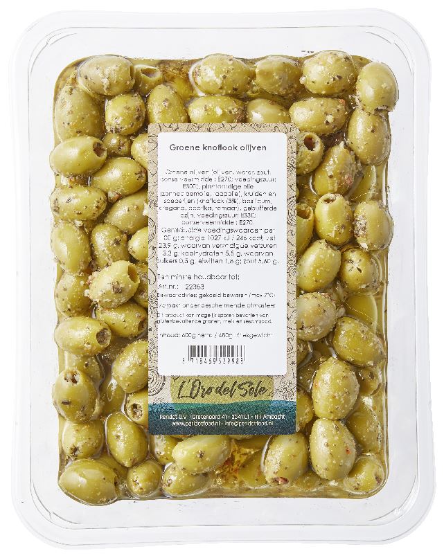 L'Oro del Sole Green Olives with garlic 600 g