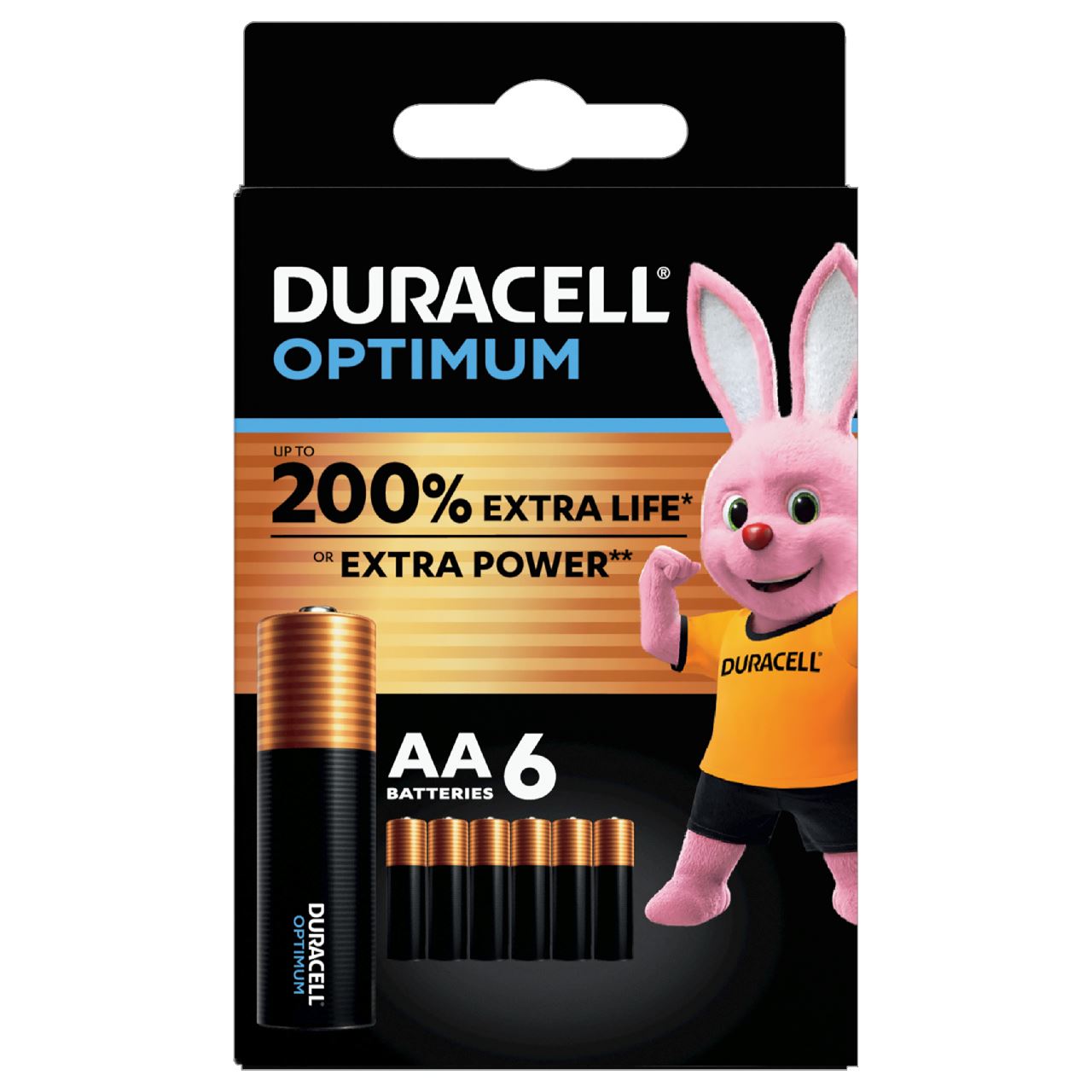 DURACELL Optimum Alkaline AA batteries, 1.5V LR06 MX1500, 6 pieces