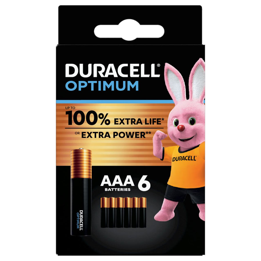 DURACELL Optimum Alkaline AAA batteries, 1.5V LR03 MN2400, 6 pieces