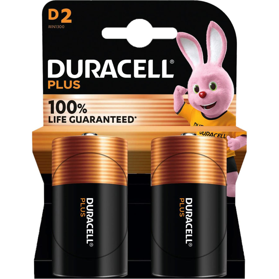 DURACELL Plus D alkaline batteries, 2 pcs