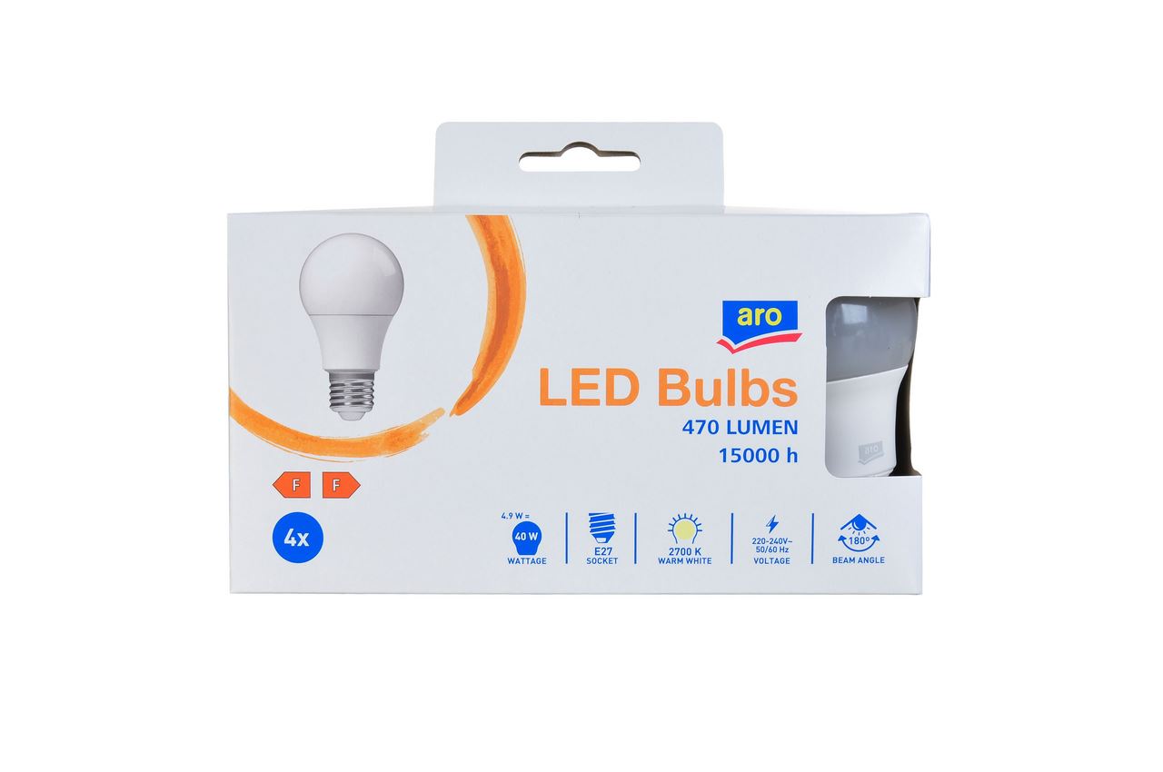 aro A60 4.9W E27 2700K 4 pieces