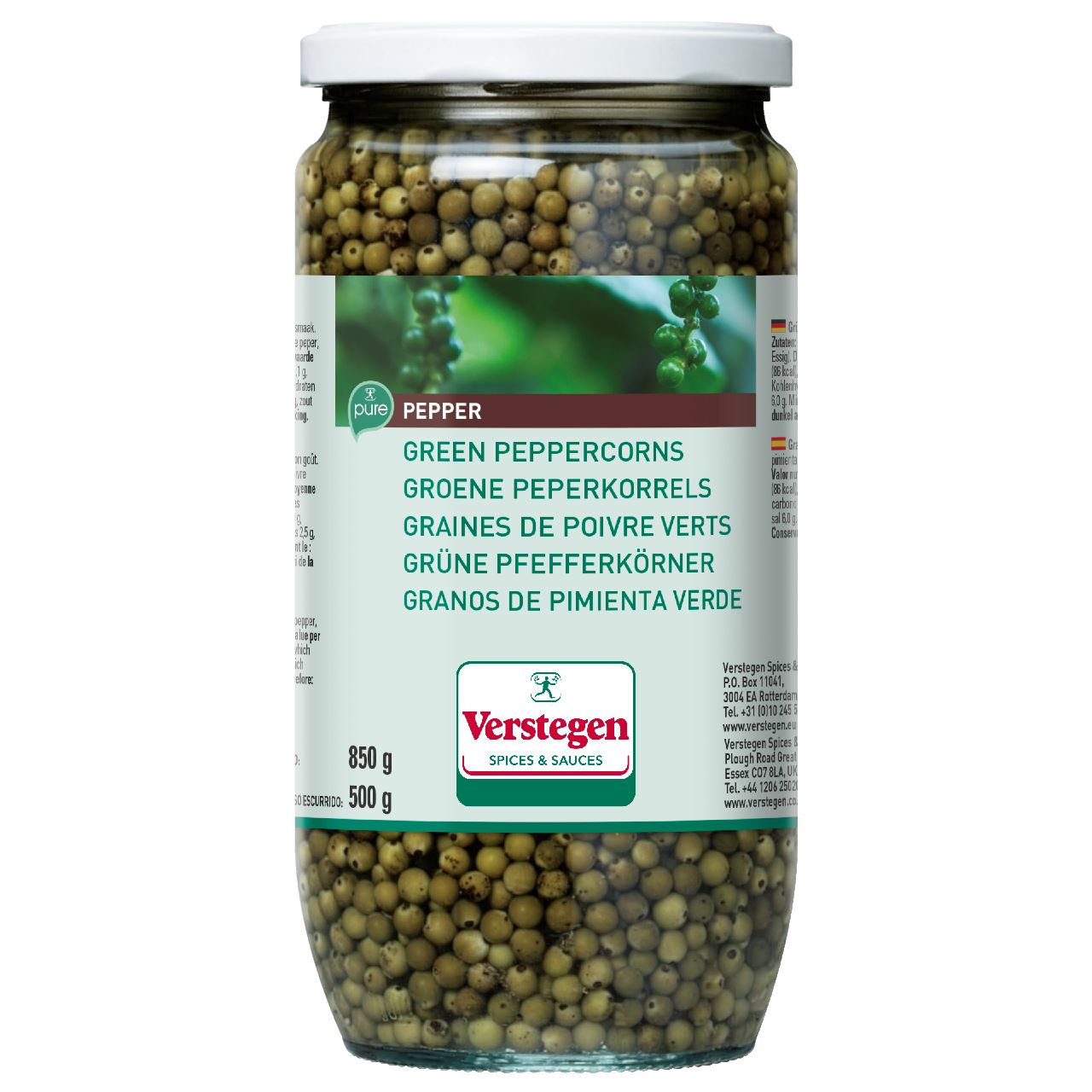 Verstegen Green peppercorns PURE 850 g Jar