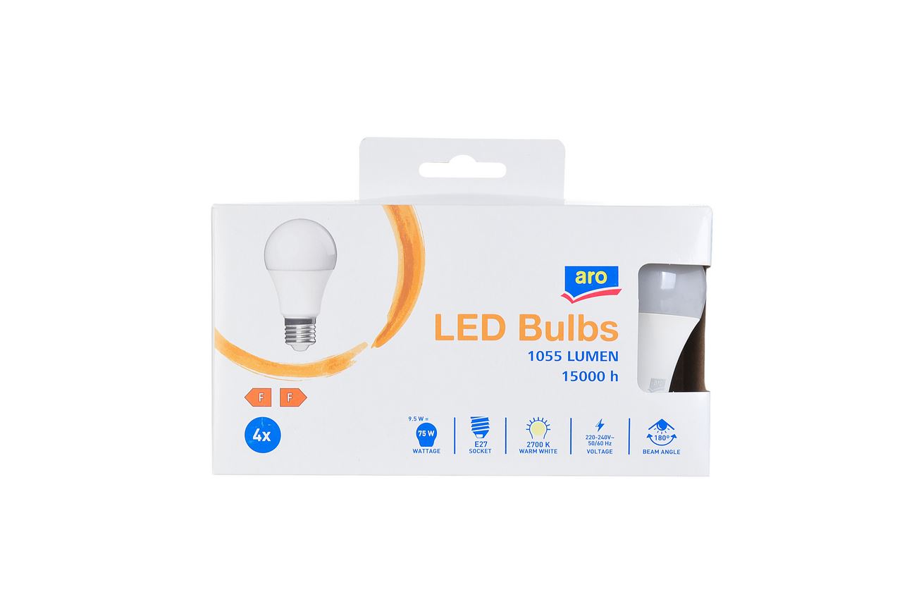 aro A60 9.5W 1055Lm E27 2700K LED Lamp 4 pieces