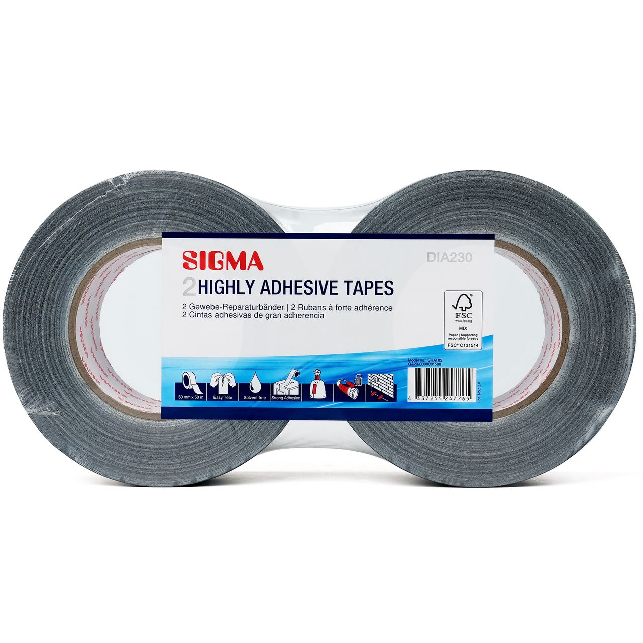 SIGMA Duct tape 50 m 2 pieces gray