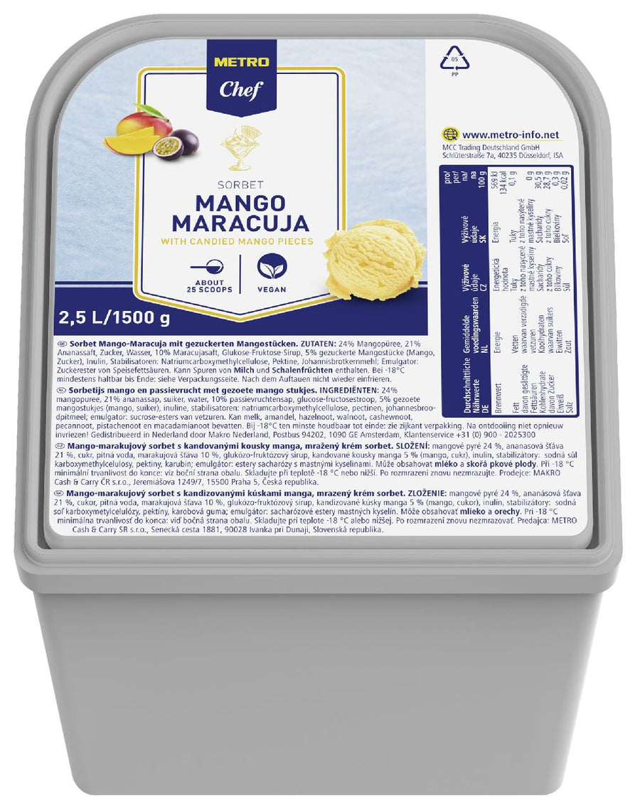 Sorbet ice cream Mango/Passion fruit 2.5 l