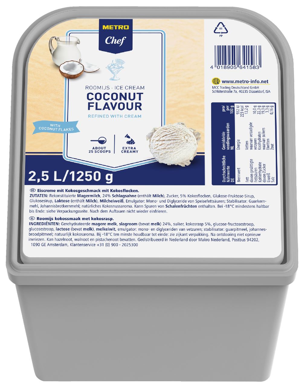 Coconut ice cream 2.5 l