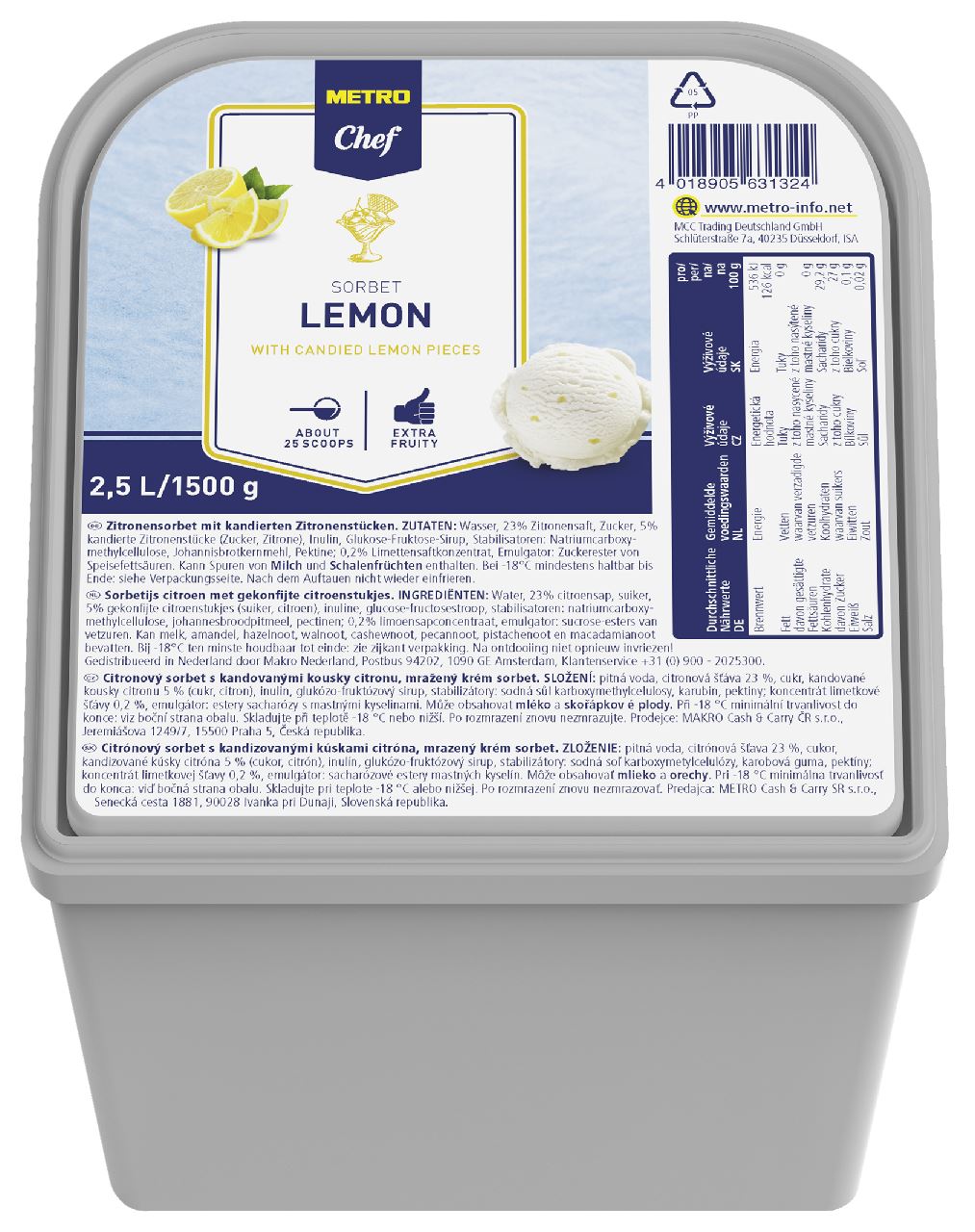 Sorbet ice cream Lemon 2.5 l
