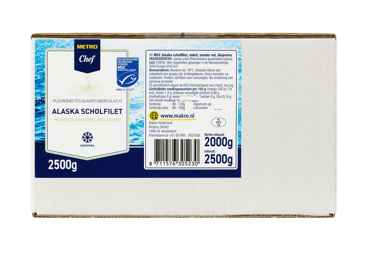Plaice fillet Alaska without skin MSC 2.5 kg
