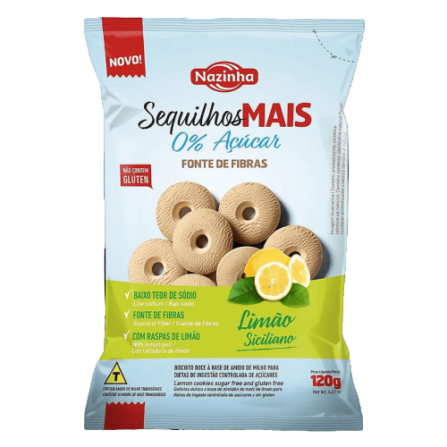 Biscoito Sequilhos Limão Siciliano Zero 120g - Nazinha